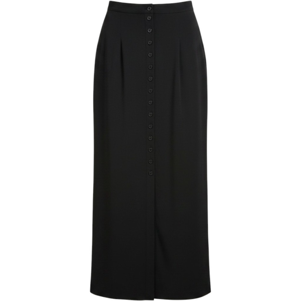 Briggs New York Black Maxi Skirt Button Front Slit Elastic Waist Size M